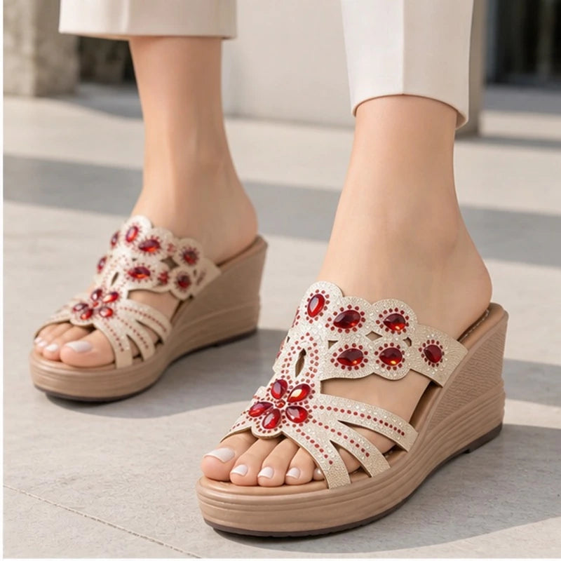 Janelle Rhinestone Wedge Sandals - Ruby - wedge sandals - Brondals - Image 3