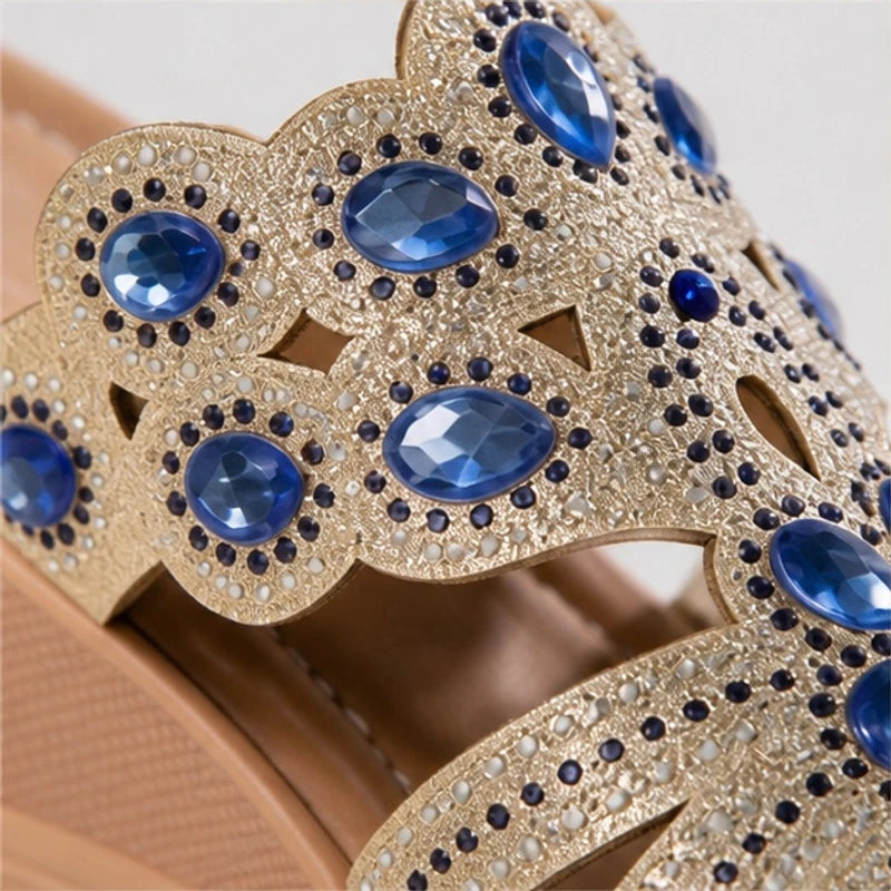 Janelle Rhinestone Wedge Sandals - Sapphire - wedge sandals - Brondals - Image 3