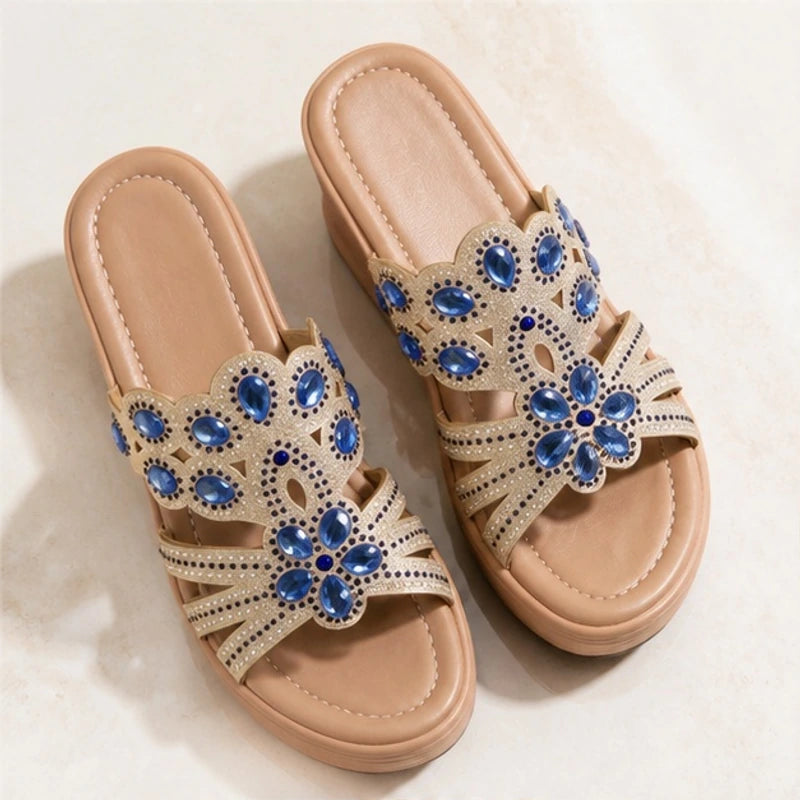 Janelle Rhinestone Wedge Sandals - Sapphire - Heels - Brondals - Image 1