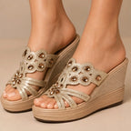 Janelle Rhinestone Wedge Sandals - Champagne - wedge sandals - Brondals - Image 3