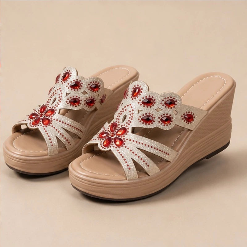 Janelle Rhinestone Wedge Sandals - Ruby - women's sandals - Brondals - Image 2