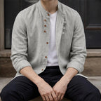 Jasper Mandarin Collar Linen Shirt - Heather Gray - Shirt - Brondals - Image 1