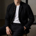 Jasper Mandarin Collar Linen Shirt - Black - linen shirt - Brondals - Image 2