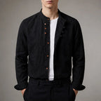Jasper Mandarin Collar Linen Shirt - Black - Shirt - Brondals - Image 1