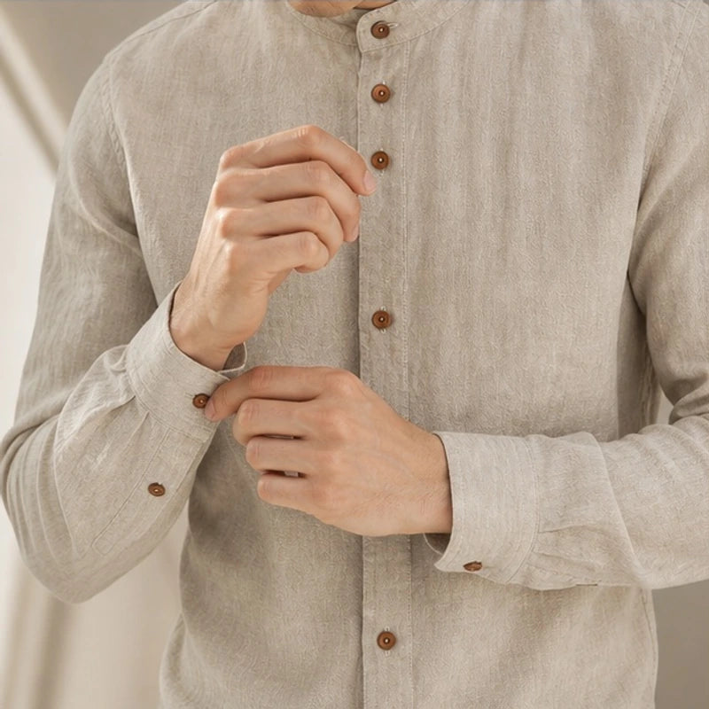 Jasper Mandarin Collar Linen Shirt - Natural - linen shirt - Brondals - Image 2