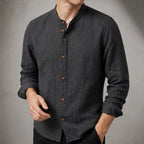 Jasper Mandarin Collar Linen Shirt - Charcoal Gray - linen shirt - Brondals - Image 2