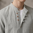 Jasper Mandarin Collar Linen Shirt - Heather Gray - linen shirt - Brondals - Image 2