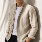 Jasper Mandarin Collar Linen Shirt - Natural - Shirt - Brondals - Image 1