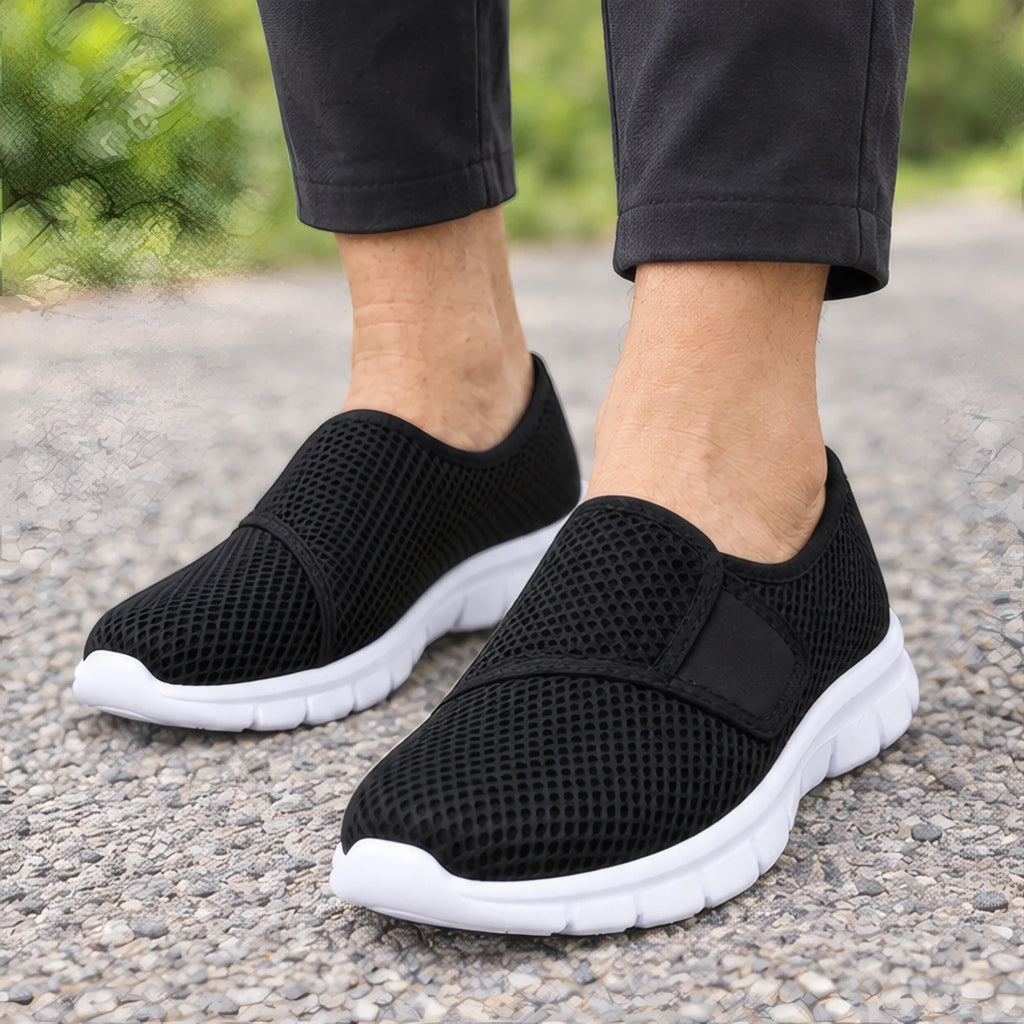 Jemima Womens' Orthopedic Breathable Mesh Slip-On Shoes - Black - Footwear > Walking Shoes > Adjustable Slip-On Shoes - Brondals - Image 1