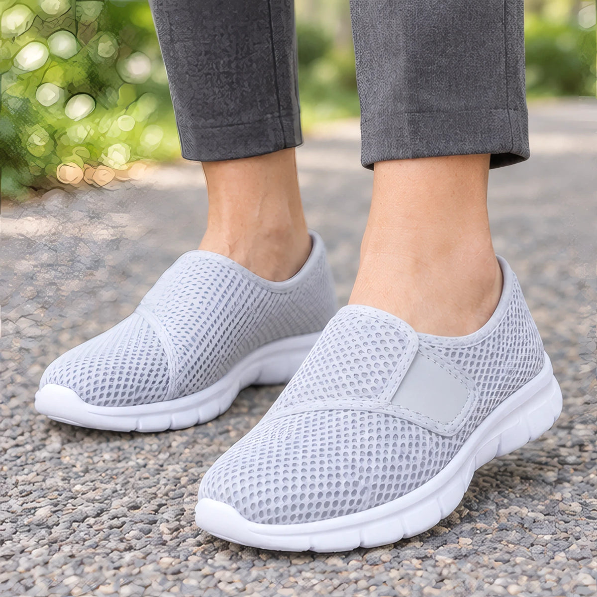 Jemima Womens' Orthopedic Breathable Mesh Slip-On Shoes - Gray - Footwear > Walking Shoes > Adjustable Slip-On Shoes - Brondals - Image 1