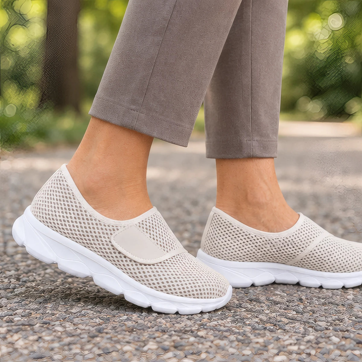 Jemima Womens' Orthopedic Breathable Mesh Slip-On Shoes - Beige - Shoes - Brondals - Image 2