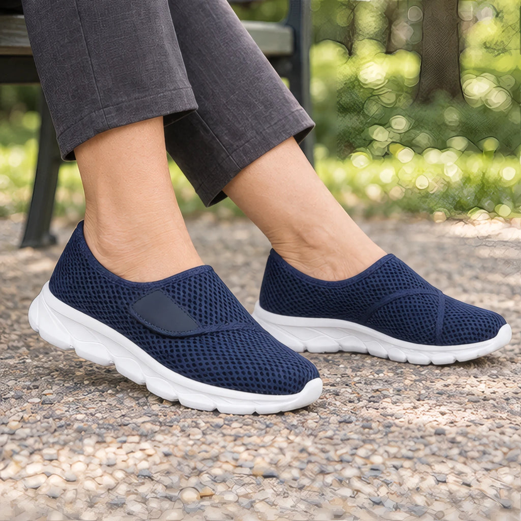 Jemima Womens' Orthopedic Breathable Mesh Slip-On Shoes - Navy Blue - Footwear > Walking Shoes > Adjustable Slip-On Shoes - Brondals - Image 3