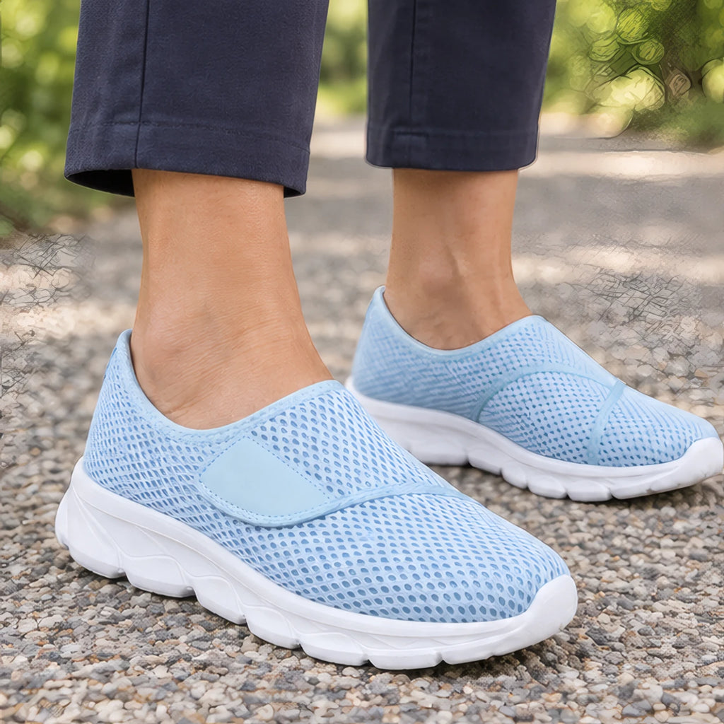 Jemima Womens' Orthopedic Breathable Mesh Slip-On Shoes - Light Blue - Footwear > Walking Shoes > Adjustable Slip-On Shoes - Brondals - Image 1