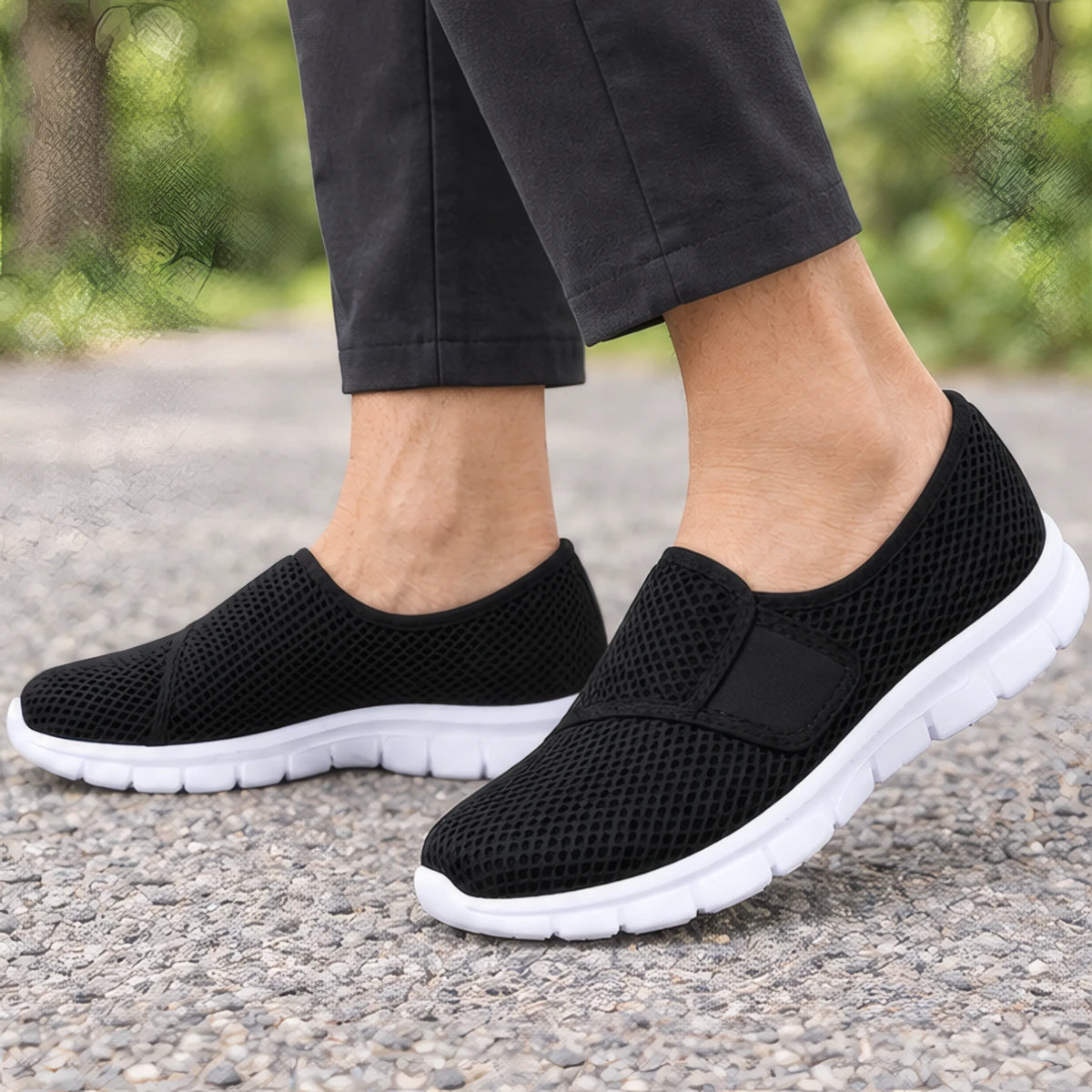 Jemima Womens' Orthopedic Breathable Mesh Slip-On Shoes - Black - Shoes - Brondals - Image 2