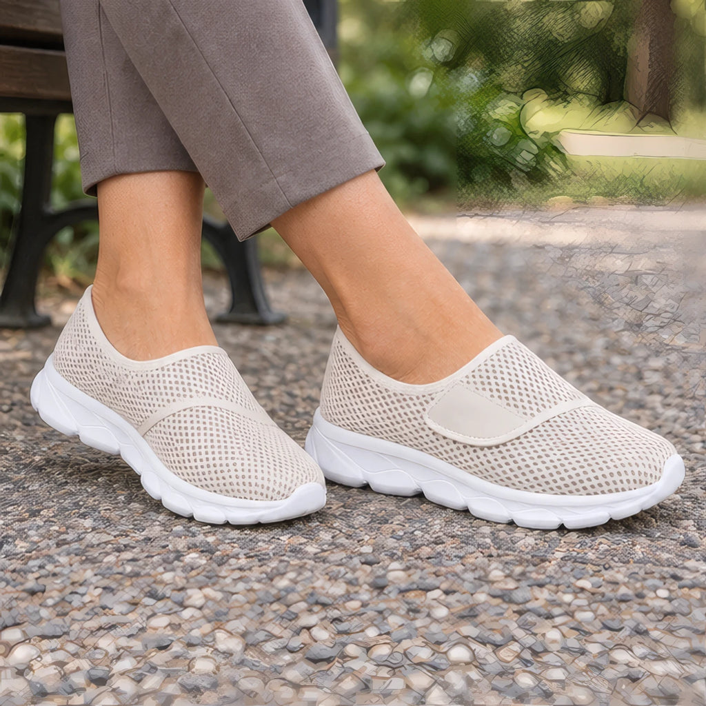 Jemima Womens' Orthopedic Breathable Mesh Slip-On Shoes - Beige - Footwear > Walking Shoes > Adjustable Slip-On Shoes - Brondals - Image 3