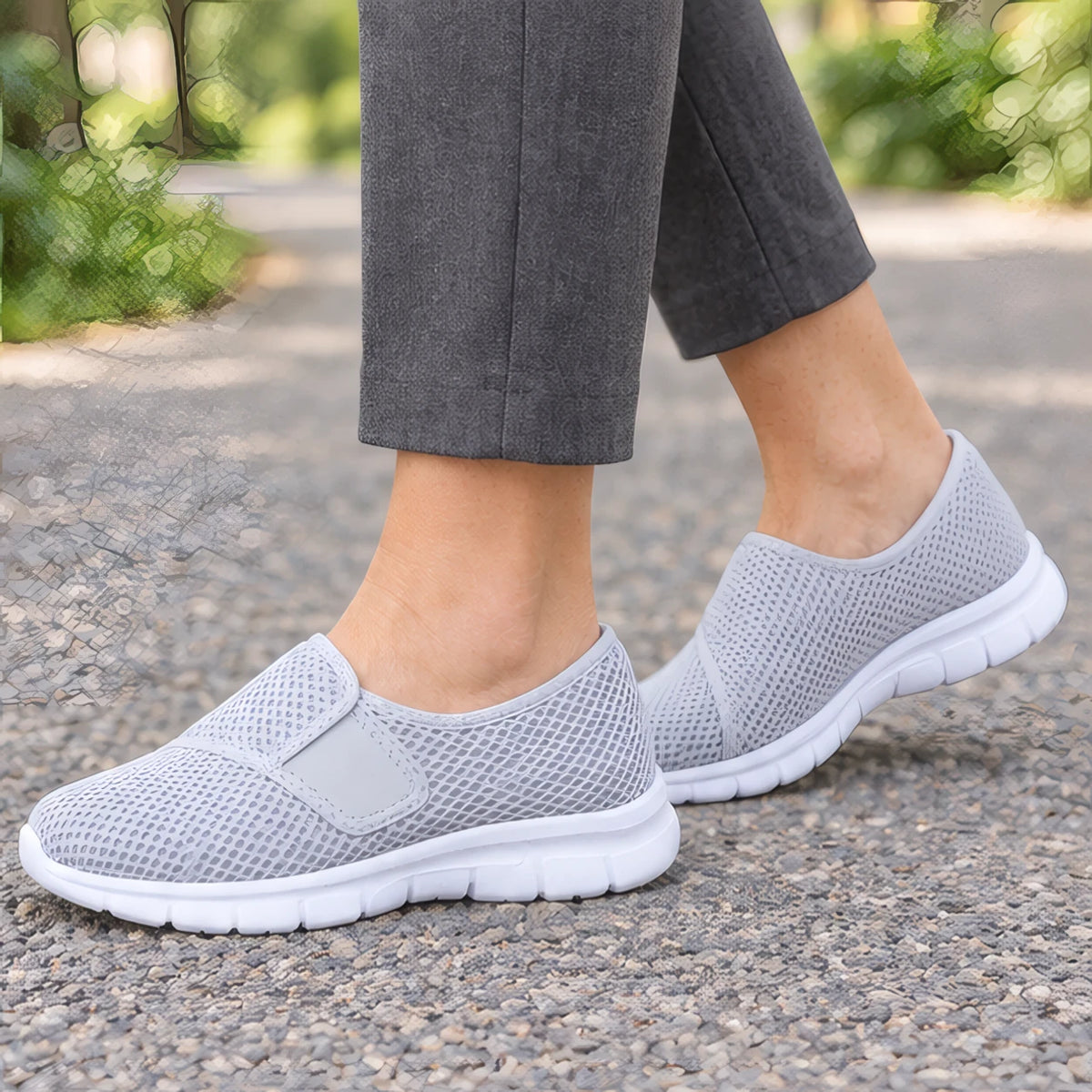 Jemima Womens' Orthopedic Breathable Mesh Slip-On Shoes - Gray - Shoes - Brondals - Image 2