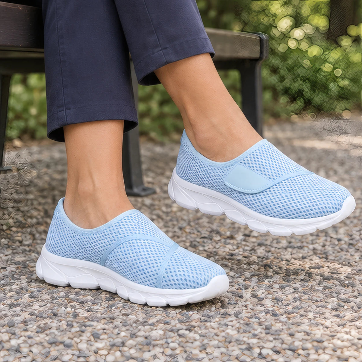 Jemima Womens' Orthopedic Breathable Mesh Slip-On Shoes - Light Blue - Footwear > Walking Shoes > Adjustable Slip-On Shoes - Brondals - Image 3