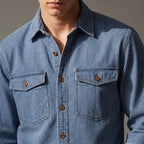 Jensen Striped Vintage Denim Shirt - Light Denim Blue - striped shirt - Brondals - Image 4
