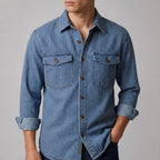 Jensen Striped Vintage Denim Shirt - Light Denim Blue - denim shirt - Brondals - Image 3