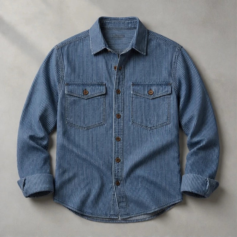 Jensen Striped Vintage Denim Shirt - Light Denim Blue - Shirt - Brondals - Image 1
