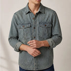 Jensen Striped Vintage Denim Shirt - Dusty Olive - striped shirt - Brondals - Image 4