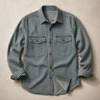 Jensen Striped Vintage Denim Shirt - Dusty Olive - Shirt - Brondals - Image 1