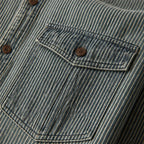 Jensen Striped Vintage Denim Shirt - Dusty Olive - men's shirt - Brondals - Image 2