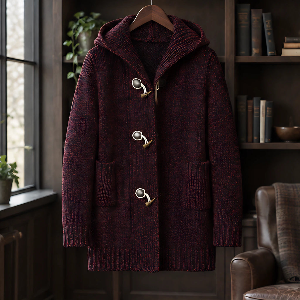 Jethro Men's Thick Wool-Knit Hooded Cardigan - Wine - male - Brondals - Image 3