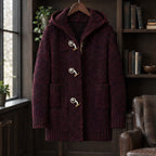 Jethro Men's Thick Wool-Knit Hooded Cardigan - Wine - male - Brondals - Image 3