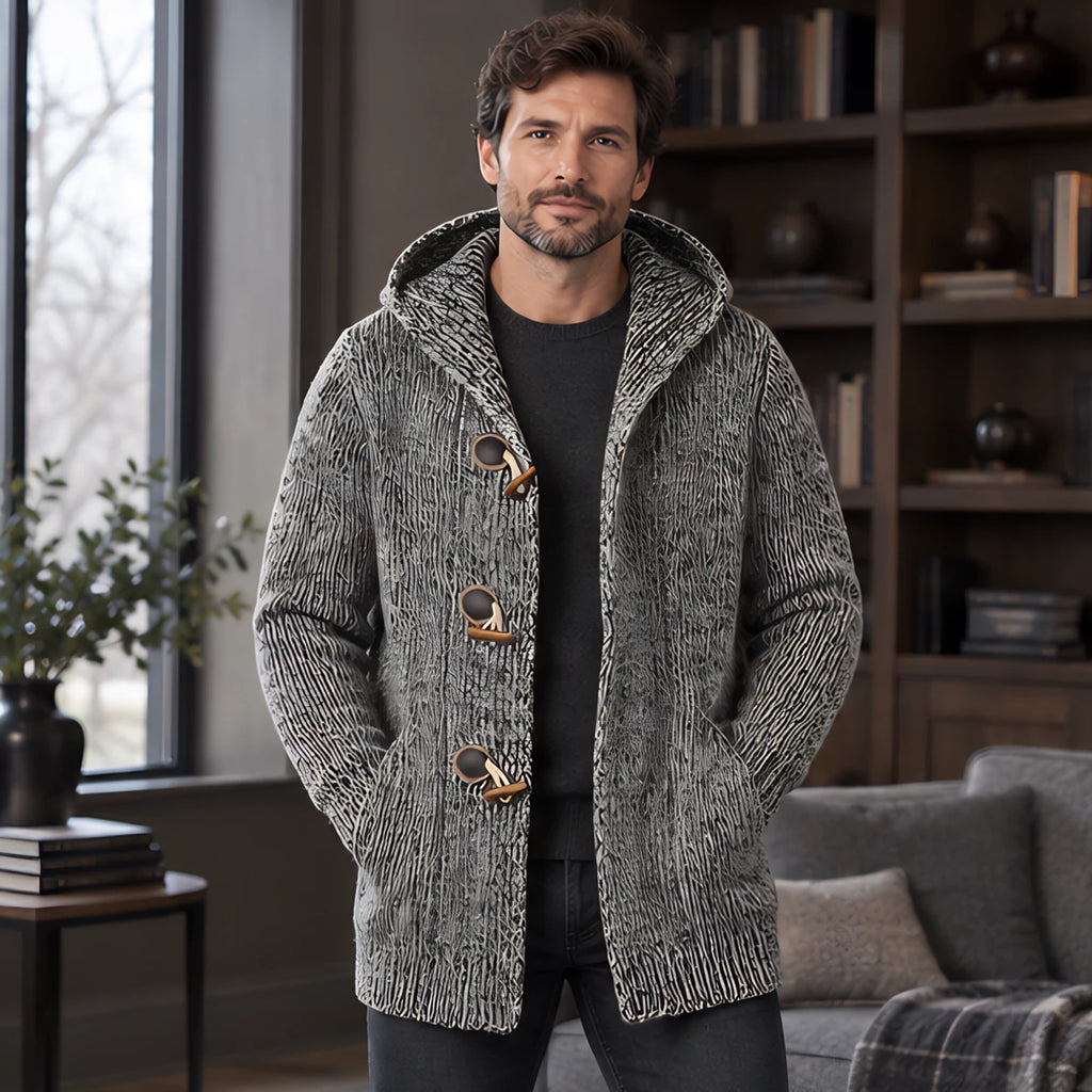 Jethro Men's Thick Wool-Knit Hooded Cardigan - Grey - Men's Clothing > Sweaters & Cardigans > Hooded Cardigans - Brondals - Image 1