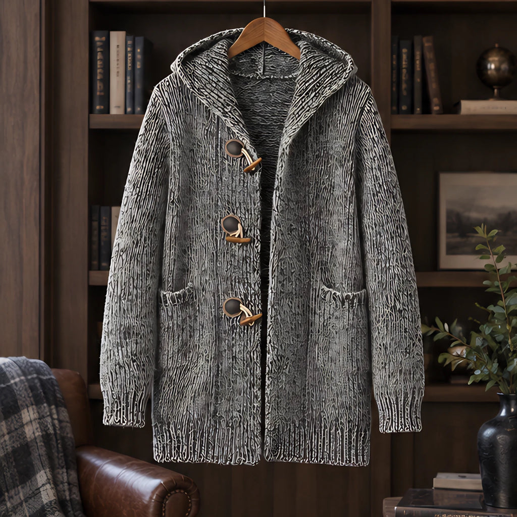 Jethro Men's Thick Wool-Knit Hooded Cardigan - Grey - male - Brondals - Image 3
