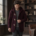 Jethro Men's Thick Wool-Knit Hooded Cardigan - Wine - Men's Clothing > Sweaters & Cardigans > Hooded Cardigans - Brondals - Image 2