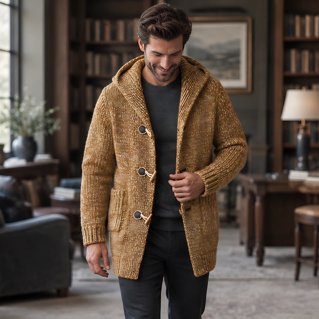 Jethro Men's Thick Wool-Knit Hooded Cardigan - Maple - Men's Clothing > Sweaters & Cardigans > Hooded Cardigans - Brondals - Image 2