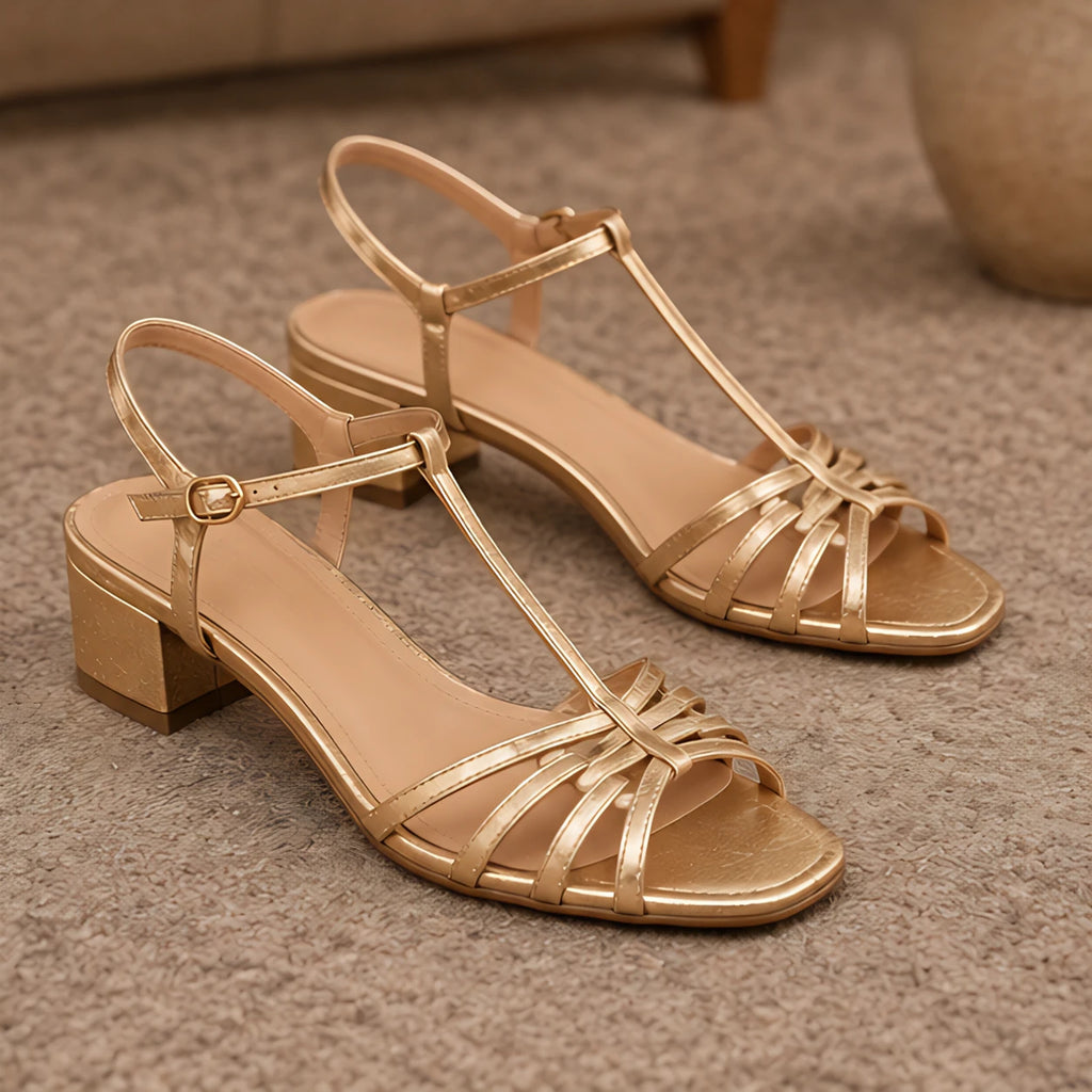 Jocelyn Women's T-Strap Low-Heel Sandals - Gold - Footwear Style: Sandals - Brondals - Image 4