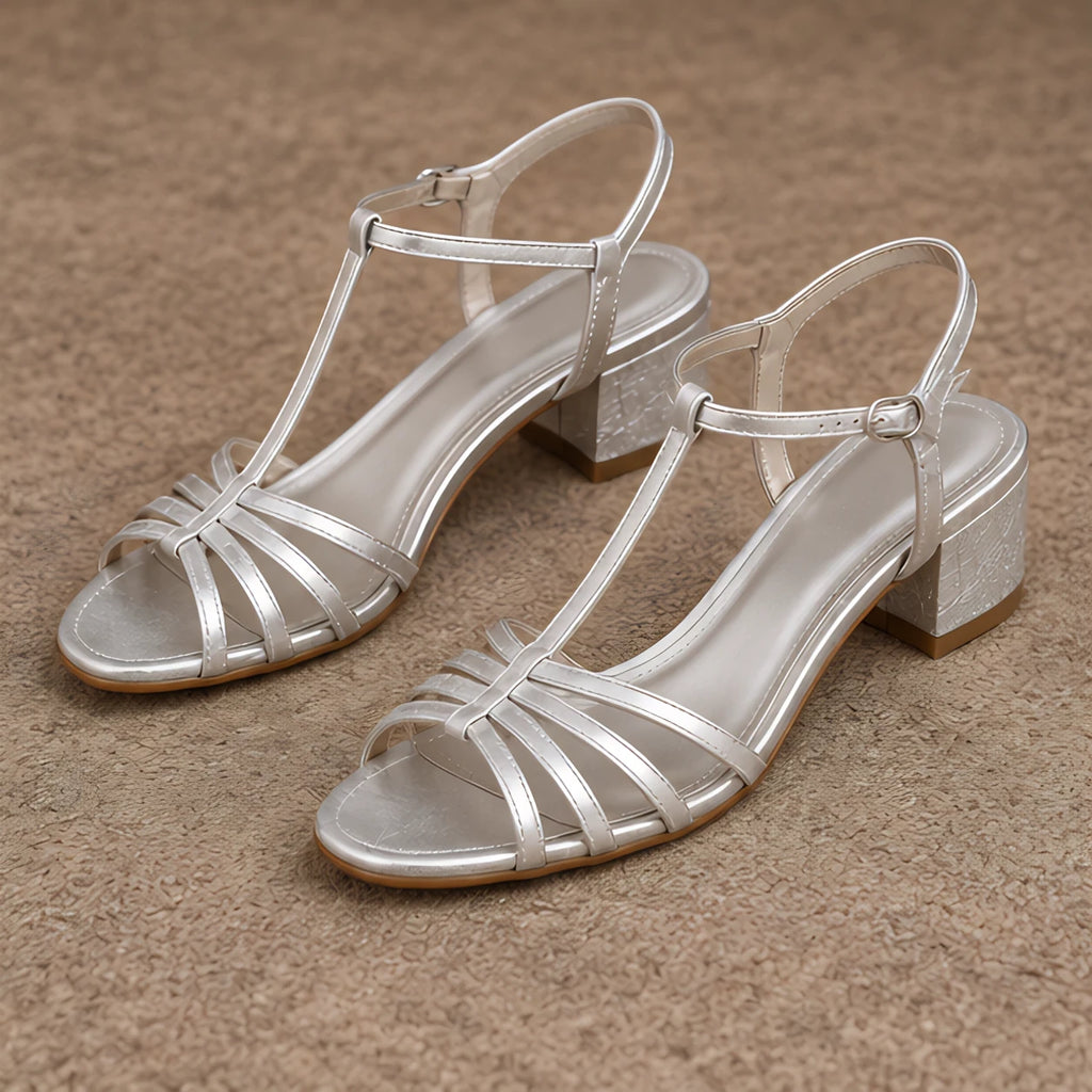 Jocelyn Women's T-Strap Low-Heel Sandals - Silver - Footwear Style: Sandals - Brondals - Image 4