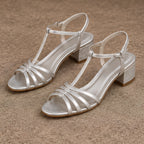 Jocelyn Women's T-Strap Low-Heel Sandals - Silver - Footwear Style: Sandals - Brondals - Image 4