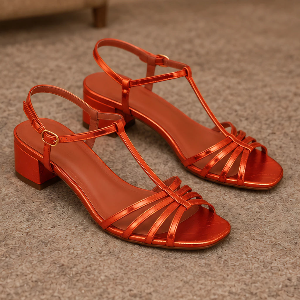 Jocelyn Women's T-Strap Low-Heel Sandals - Orange - Footwear Style: Sandals - Brondals - Image 4