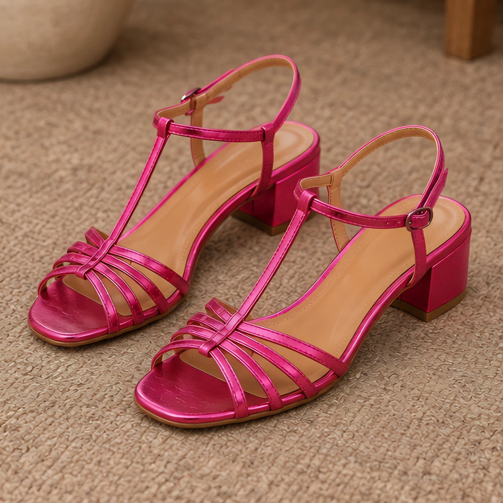 Jocelyn Women's T-Strap Low-Heel Sandals - Pink - Footwear Style: Sandals - Brondals - Image 4