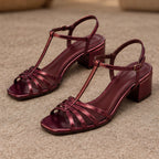 Jocelyn Women's T-Strap Low-Heel Sandals - Burgundy - Department: Women - Brondals - Image 3