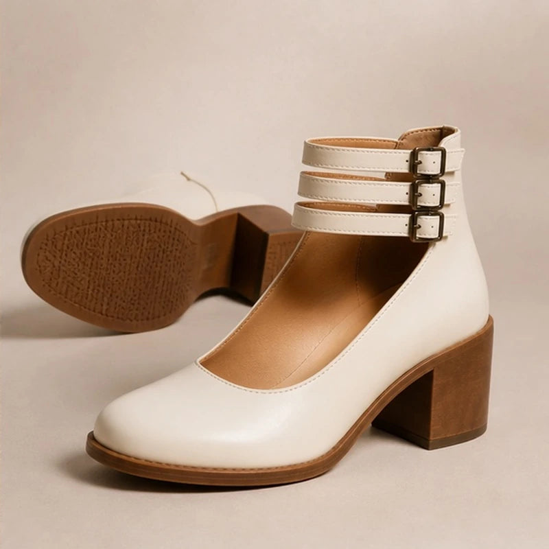 Josephine Stacked-Heel Pumps - White - Heels - Brondals - Image 1