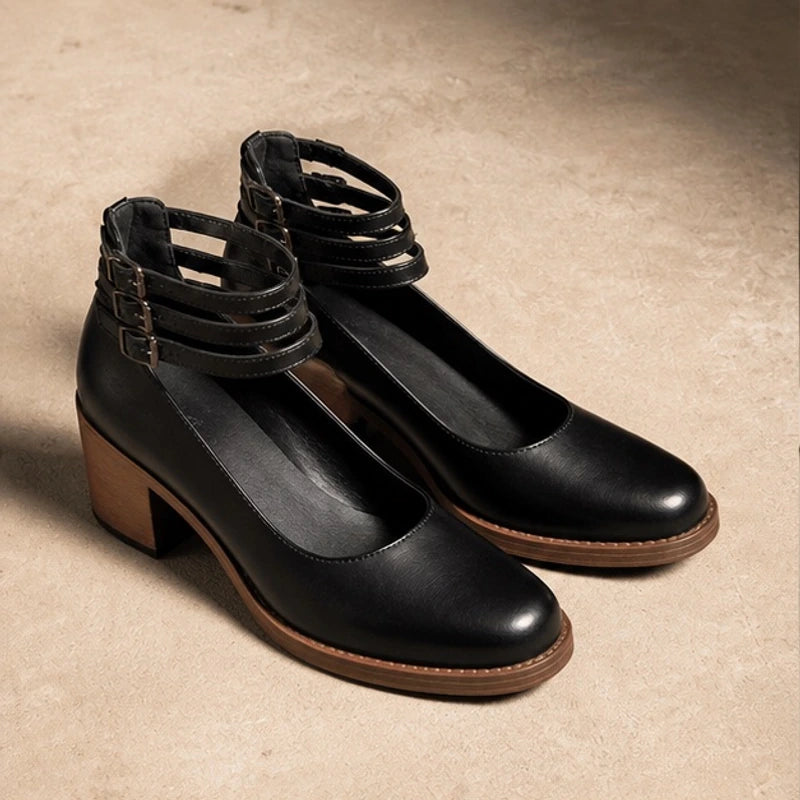 Josephine Stacked-Heel Pumps - Black - Heels - Brondals - Image 1