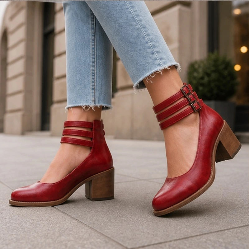 Josephine Stacked-Heel Pumps - Red - court heels - Brondals - Image 4