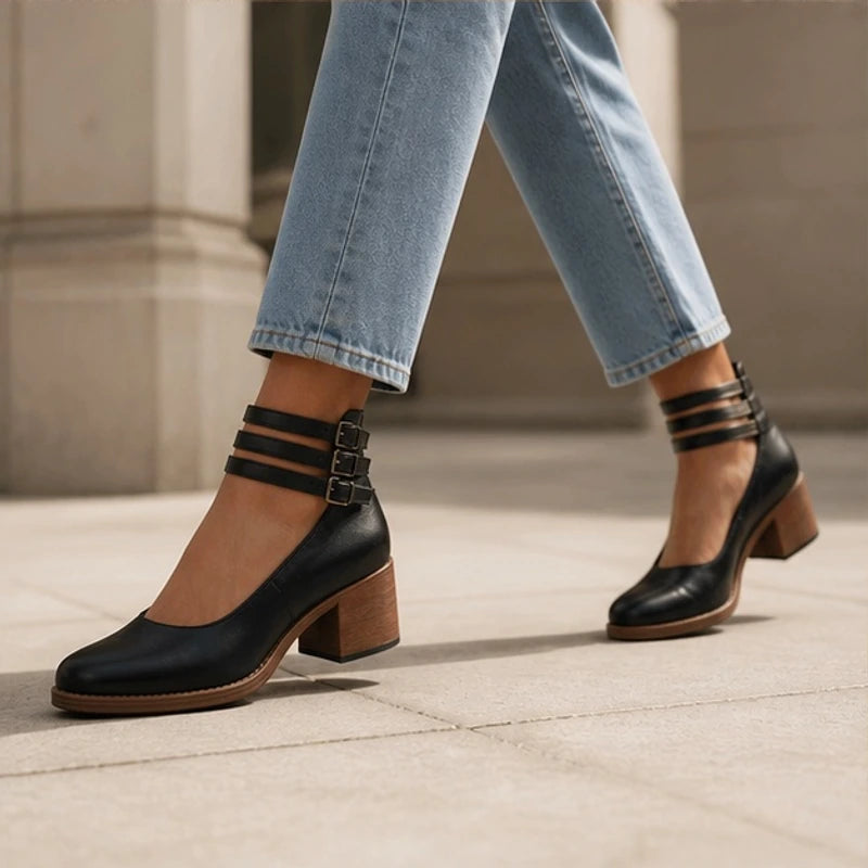 Josephine Stacked-Heel Pumps - Black - court heels - Brondals - Image 4