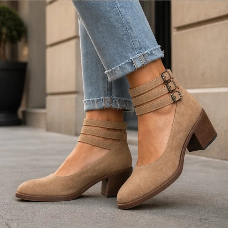 Josephine Stacked-Heel Pumps - Beige - court heels - Brondals - Image 4