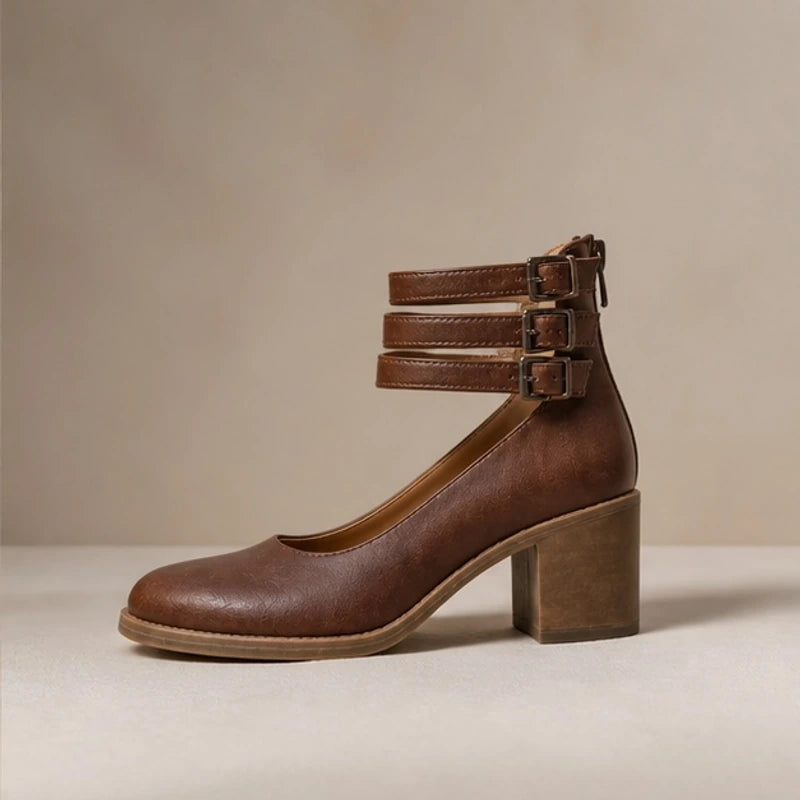 Josephine Stacked-Heel Pumps - Brown - Heels - Brondals - Image 1