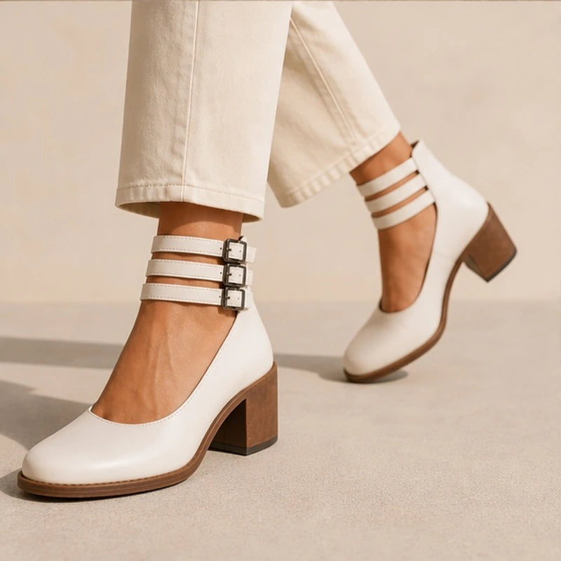 Josephine Stacked-Heel Pumps - White - stacked heel pumps - Brondals - Image 3