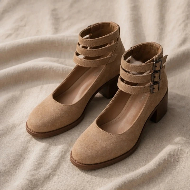 Josephine Stacked-Heel Pumps - Beige - Heels - Brondals - Image 1