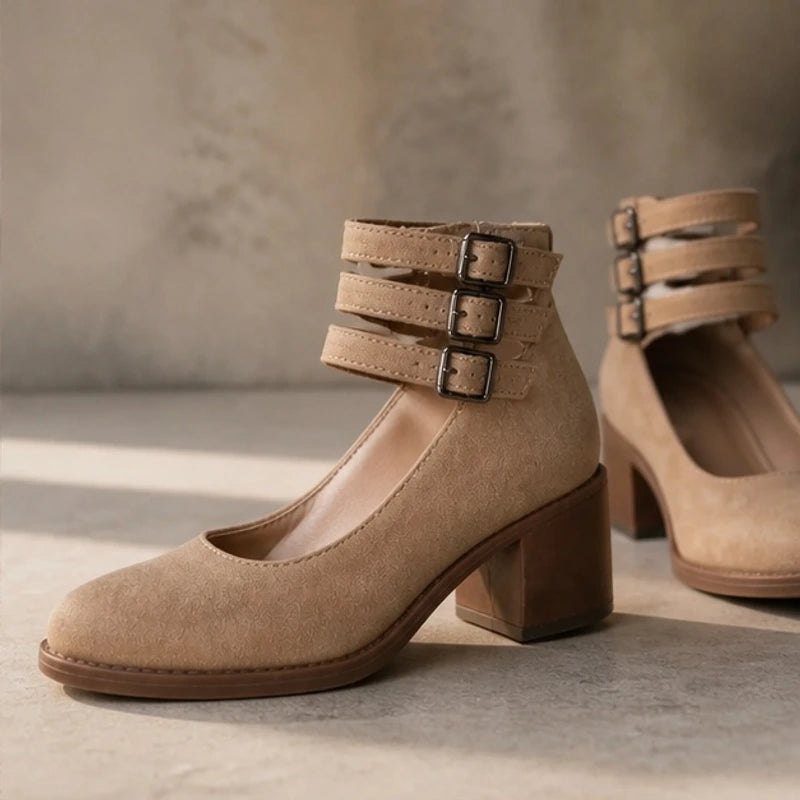 Josephine Stacked-Heel Pumps - Beige - women's heels - Brondals - Image 2