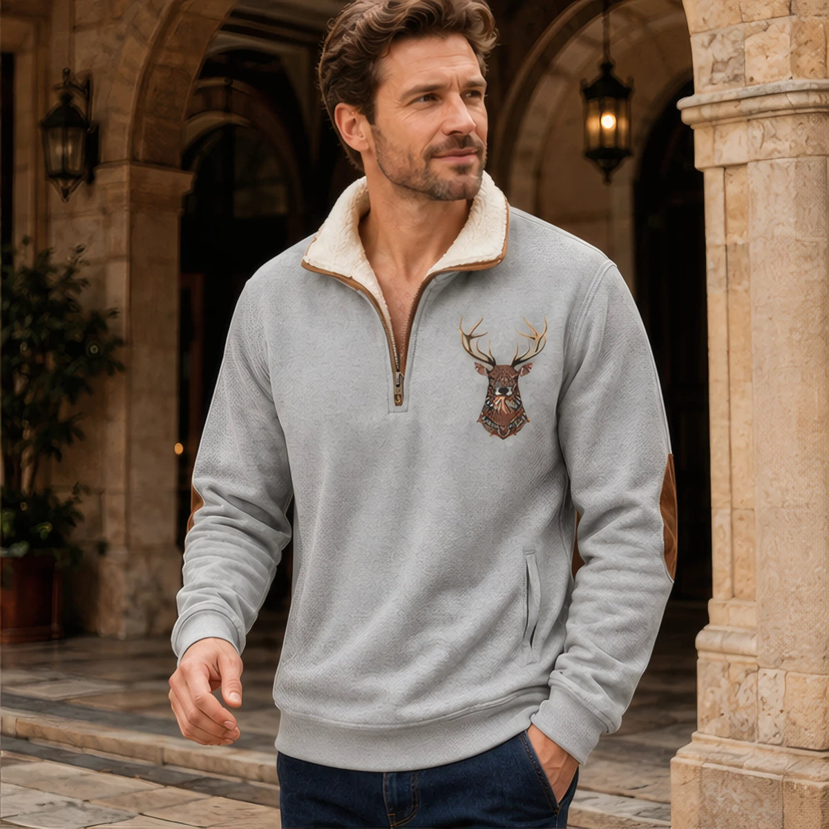 Jules Men's Knit Quarter-Zip Sweater - Gray - Men's Clothing > Sweaters & Cardigans > Quarter-Zip Sweaters - Brondals - Image 1