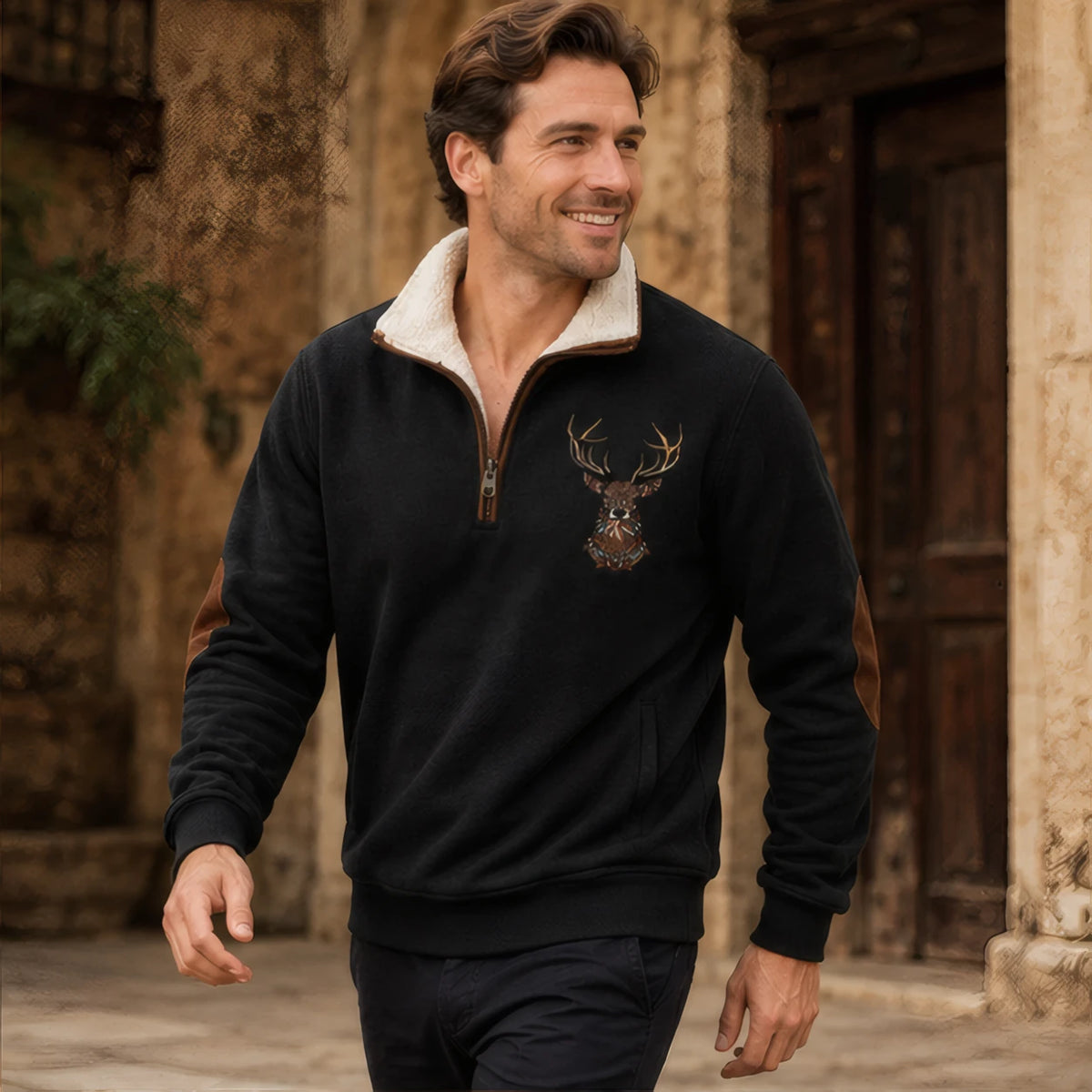 Jules Men's Knit Quarter-Zip Sweater - Black - Men's Clothing > Sweaters & Cardigans > Quarter-Zip Sweaters - Brondals - Image 1